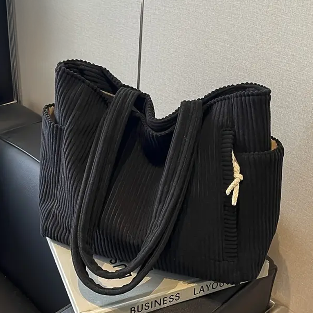 Pearl | Ribbed tote bag with drawstring detail