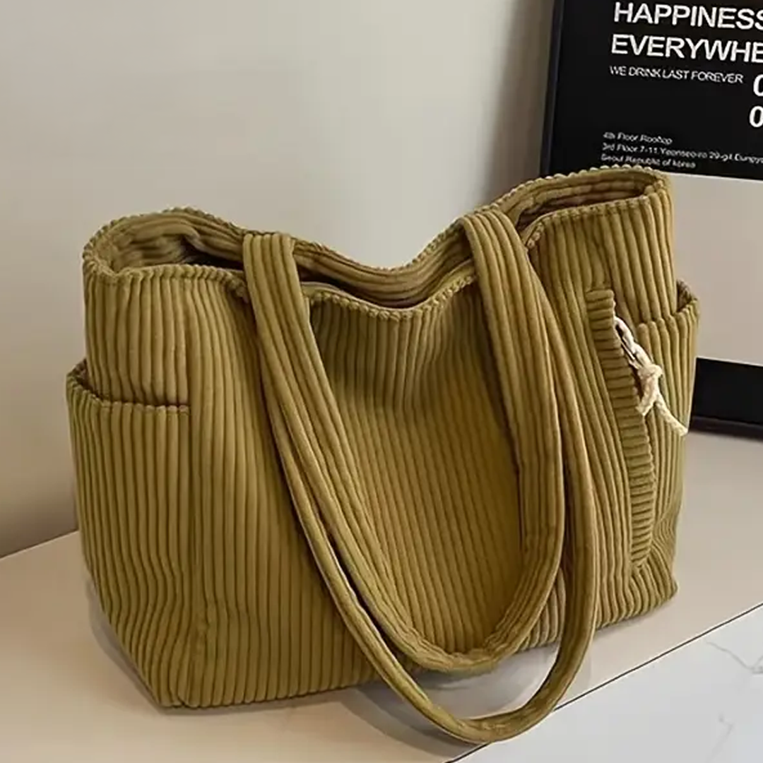 Pearl | Ribbed tote bag with drawstring detail