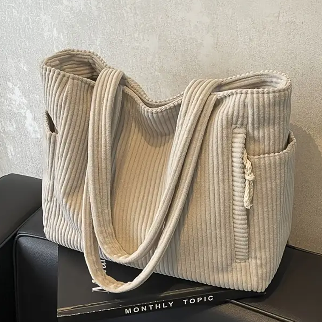 Pearl | Ribbed tote bag with drawstring detail