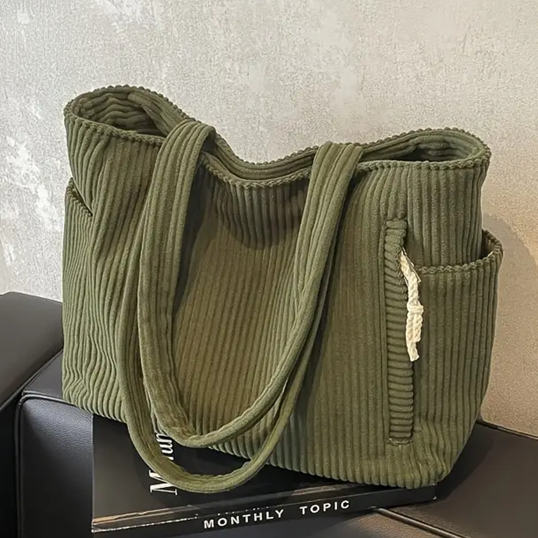 Pearl | Ribbed tote bag with drawstring detail