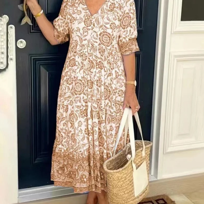 Azariah - Elegant Floral Dress with V-Neck