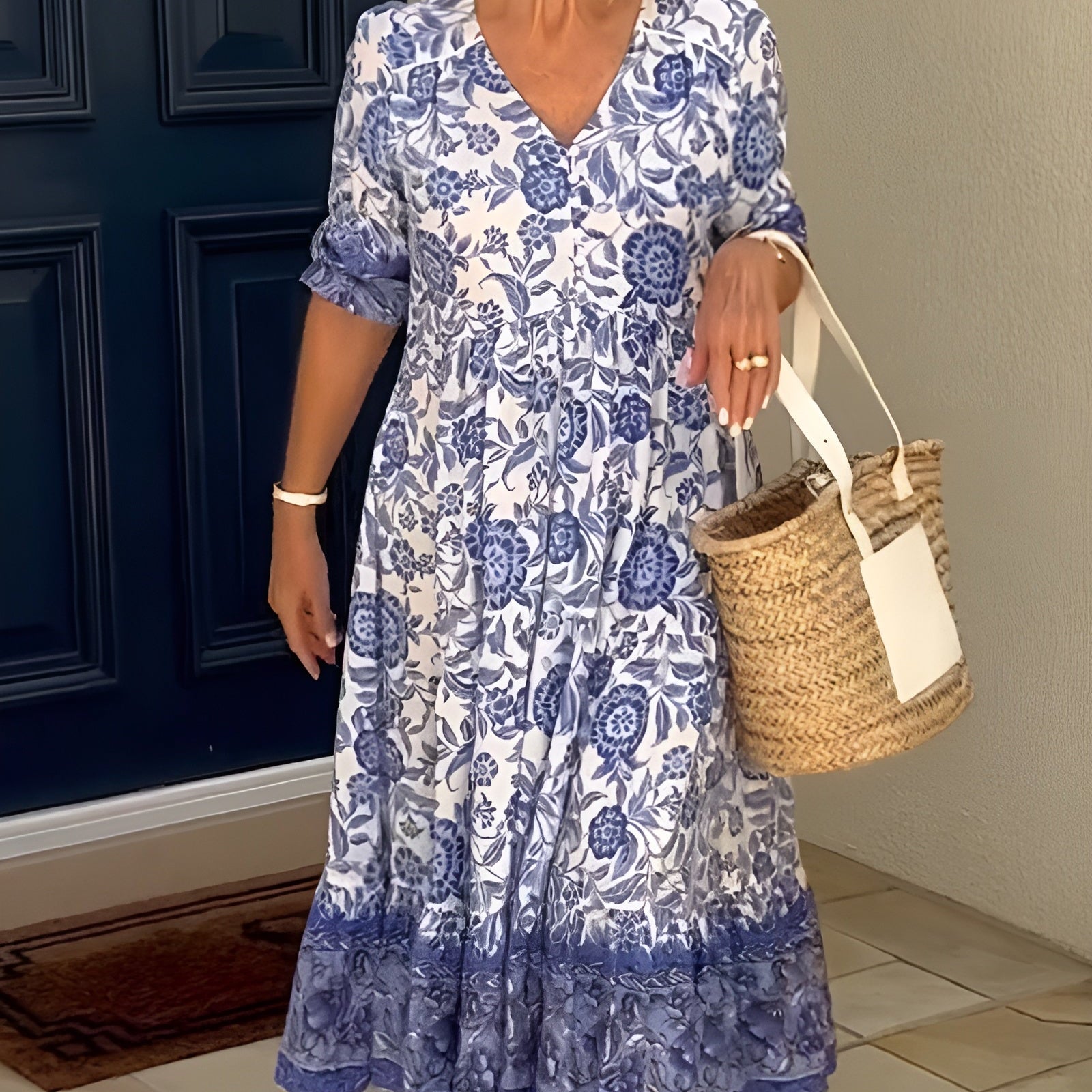 Azariah - Elegant Floral Dress with V-Neck